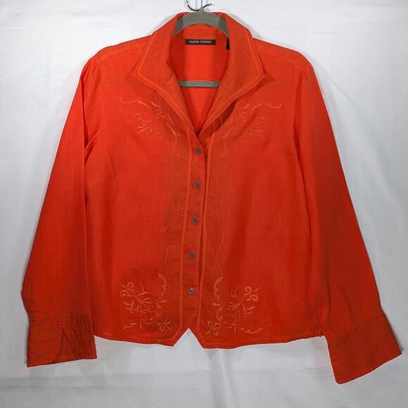 Valerie Stevens Red Linen Shirt M Embroidered Button Up Blouse 100% Linen - Picture 4 of 12